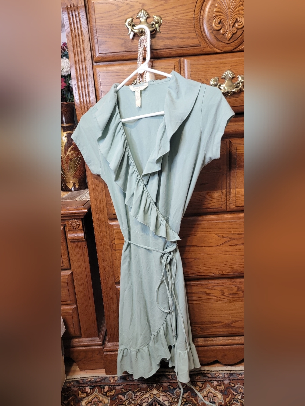 Matilda Jane Sage Green Ruffle Wrap Midi Dress